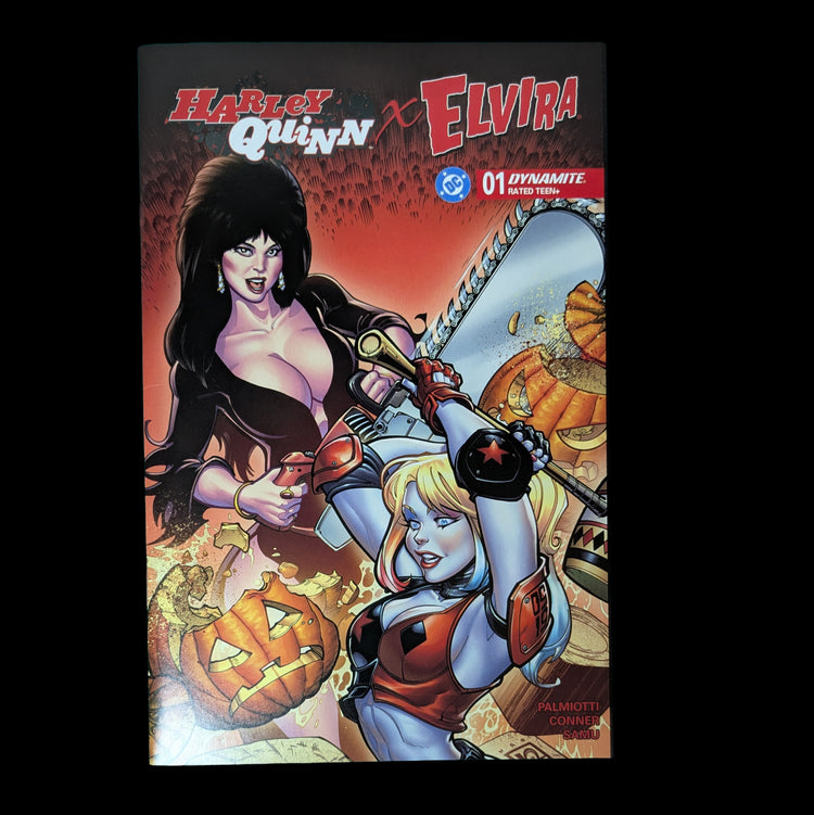 **Harley Quinn x Elvira #1 — Dynamite Entertainment**

Double the mischief. Double the mayhem!

Gotham's unpredictable Harley Quinn crosses paths with the legendary Mistress of the Dark, Elvira, in a wild comic-book crossover from Dynamite Entertainment.

Featuring a striking Halloween-inspired cover with Harley wielding a chainsaw alongside Elvira, this first issue brings together two iconic personalities for a collectible combination of superhero chaos and horror-comedy attitude.

