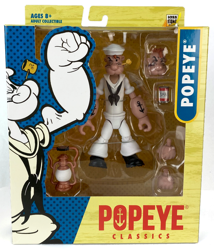 Popeye action figure in packaging with Popeye Classics branding